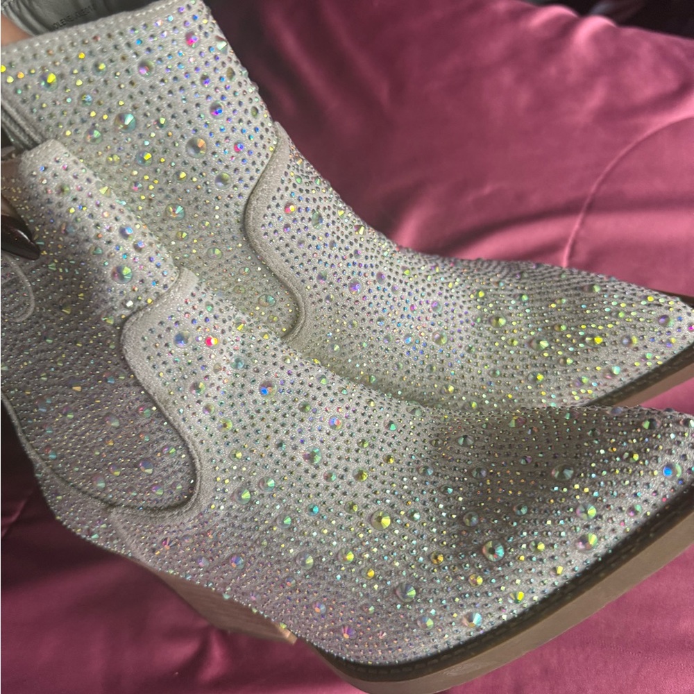 Embellished Silver Ankle Boots